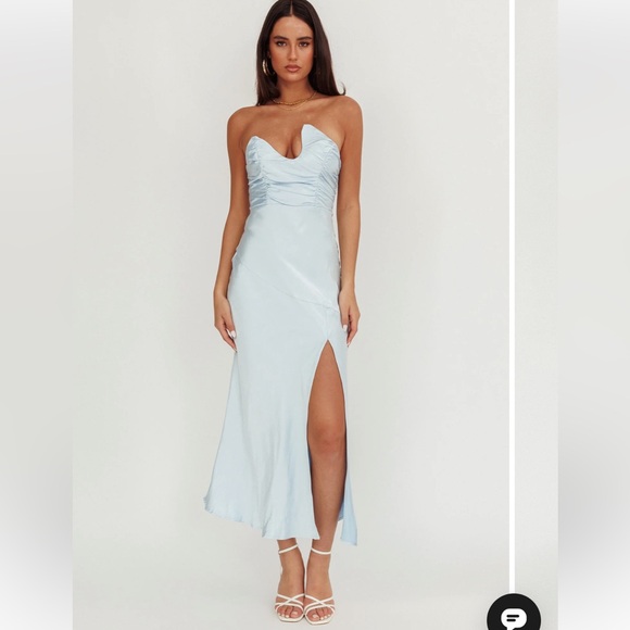Selfie Leslie Dresses & Skirts - Selfie Leslie. Blaise Asymmetric Neckline Maxi Dress Blue. Size M. NWT.